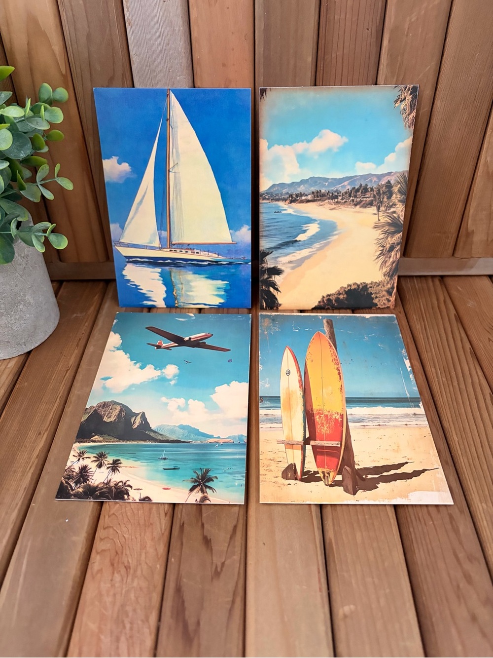 Retro Vintage Inspired Beach Postcards, Surf Travel Pop Art Set of 4